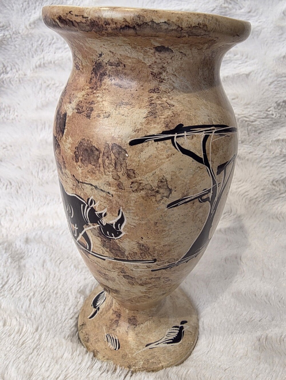 African Etched Hand Painted Soapstone Vase